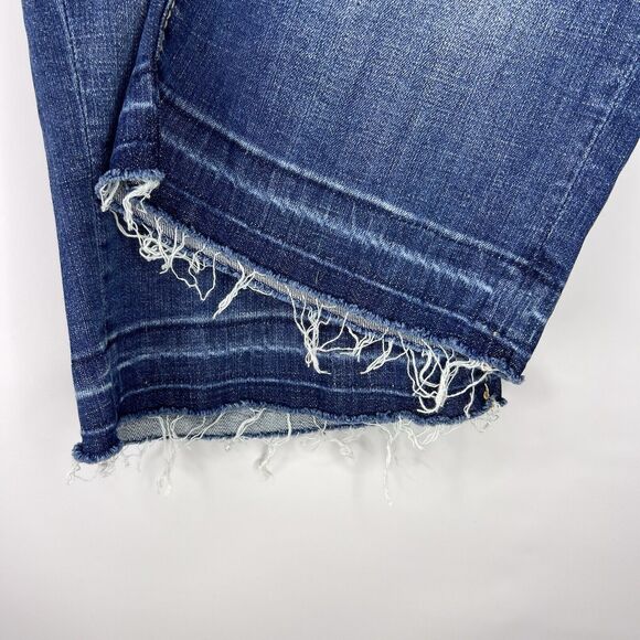 7 For All Mankind Luxe Women’s Distressed Dark Mid Rise Raw Edge Capri Size 16 - Picture 6 of 8